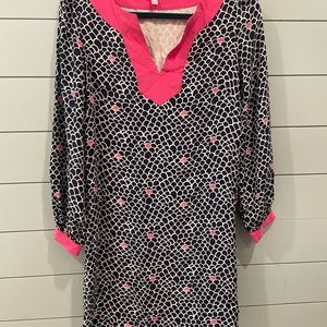 Lilly Pulitzer Navy/Pink Scallop Shell Print Silk Dress Size 6